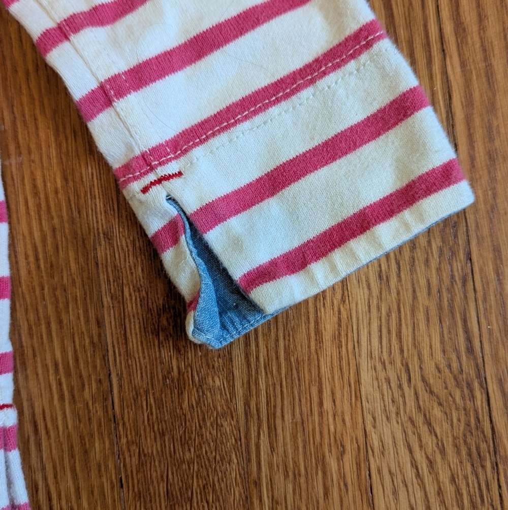 Joules Pink & White Striped Hooded Top with Denim Pocket - Picture 4 of 7